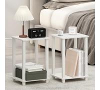Furinno Simplistic Juego de 2 mesitas de Noche pequeña de 2 Niveles con Estante Abierto, de Montaje sin Herramientas, Mesa Auxiliar, Mesa Lateral, para Dormitorio, Sala de Estar, Blanco