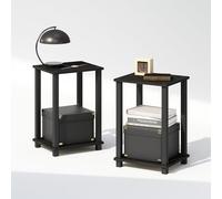 Furinno Simplistic Juego de 2 mesitas de Noche pequeñas de 2 Niveles con Estante Abierto, sin Herramientas, mesas auxiliares para Dormitorio o Sala de Estar, Espresso