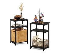 Furinno Solo Mesa Auxiliar de Marco de Metal con estantes de Almacenamiento, Madera, Espresso, Paquete de 2, 2 Unidades