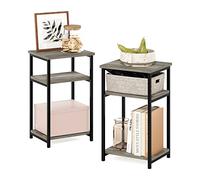 Furinno Solo Mesa Auxiliar de Marco de Metal con estantes de Almacenamiento, Madera, Roble Francés, Paquete de 2, 2 Unidades