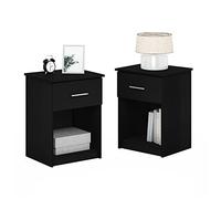 Furinno TIDUR Juego de 2 mesitas de Noche con cajón y Estante Abierto, mesas auxiliares para Dormitorio o Sala de Estar, Americano Oscuro