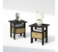 Furinno TIDUR Juego de 2 Mesitas de Noche, Diseño de Estante Abierto con Contenedor de Almacenamiento, Mesa de Cabecera, Mesa Auxiliar, para Dormitorio, Sala de Estar, Espresso