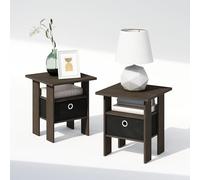 Furinno TIDUR Juego de 2 Mesitas de Noche, Diseño de Estante Abierto con Contenedor de Almacenamiento, Mesa de Cabecera, Mesa Auxiliar, para Dormitorio, Sala de Estar, Marrón Oscuro