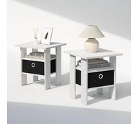 Furinno TIDUR Juego de 2 Mesitas de Noche, Diseño de Estante Abierto con Contenedor de Almacenamiento, Mesa de Cabecera, Mesa Auxiliar, para Dormitorio, Sala de Estar, Blanco