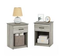Furinno TIDUR - Juego de 2 mesitas de Noche Modernas con cajón, mesita de Noche con Estante de Almacenamiento, Mesa Auxiliar, Mesa Auxiliar, cajón con asa de Barra, para Dormitorio, Sala de Estar