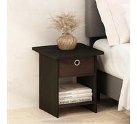 Furinno TIDUR Mesa de Noche, Mesita de Esquina Cuadrada con Contenedor de Almacenamiento, Mesa de Cabecera, Mesa Auxiliar con Estante de Almacenamiento, para Dormitorio, Sala de Estar, Espresso