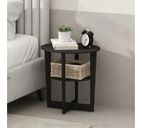 Furinno TIDUR Mesa de Noche, Mesita Oval de 2 Niveles con Tablero Redondeado, Estante Abierto, Mesa de Cabecera, Mesa Auxiliar, para Dormitorio, Sala de Estar, Nogal