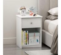 Furinno TIDUR - Mesita de Noche con cajón, mesita de Noche, Mesa Auxiliar, Mesa Auxiliar con Estante de Almacenamiento, cajón con manija de Perilla, para Dormitorio, Sala de Estar, Color Blanco Liso