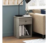 Furinno TIDUR - Mesita de Noche con cajón, mesita de Noche, Mesa Auxiliar, Mesa Auxiliar con Estante de Almacenamiento, cajón con manija de Perilla, para Dormitorio, Sala de Estar, Roble Gris