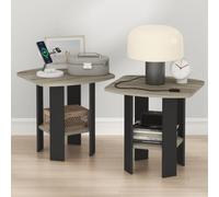 Furinno TIDUR - Mesita de Noche, Juego de 2 mesitas de Noche con Estante de Almacenamiento, Mesa de Noche de Esquina Redonda, Mesa Auxiliar, Mesa Auxiliar, para Dormitorio, Sala de Estar, Roble