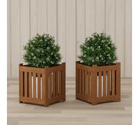 Furinno TIOMAN - Juego de 2 macetas de Madera Dura, Caja de jardín en Forma de Cubo, en Aceite de Teca, para Interiores y Exteriores, jardín, Patio, balcón, Madera Clara