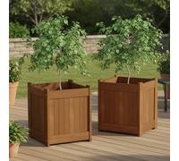 Furinno TIOMAN - Juego de 2 macetas de Madera Dura, Caja de jardín en Forma de Cubo, en Aceite de Teca, para Interiores y Exteriores, jardín, Patio, balcón, Madera Clara