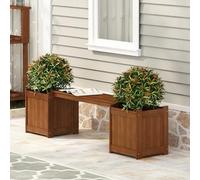 Furinno TIOMAN - Maceta con Banco, Jardinera de Madera Dura con Asiento, Caja de jardín en Forma de Cubo, en Aceite de Teca, para Interiores y Exteriores, jardín, Patio, balcón, Madera Clara