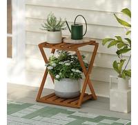 Furinno TIOMAN - Mesa Auxiliar de 2 Niveles para Exteriores, Estante de exhibición Plegable Multiusos sin Herramientas, Soporte para Plantas, para Patio, jardín, Porche, Madera Clara