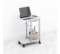 Furinno TOMI - Mesa Auxiliar de 3 Niveles en Forma de C con Ruedas, mesita de Noche, mesita de Noche, Montaje sin Herramientas, para Sala de Estar, Dormitorio, Roble Blanco/Acero Inoxidable
