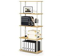 Furinno Turn-N-Tube 5-Tier Compact Estantes sin Herramientas, Madera, Haya y Blanco, 29.46 x 29.46 x 145.8 cm