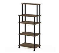 Furinno Turn-N-Tube Carro de Cocina sin Herramientas de 5 Niveles, Noyer Columbia/Negro