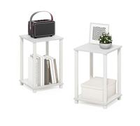 Furinno Turn-N-Tube Juego de 2 mesas auxiliares apilables de 2 Niveles con Estante Abierto, mesita de Noche sin Herramientas, para Sala de Estar o Dormitorio, Color Blanco