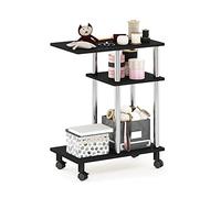Furinno Turn-N-Tube Mesa Auxiliar de Sofá en Forma de U con Ruedas, Madera de ingeniería, Americano/Acero Inoxidable, 29.5(D) x 50(W) x 62.7(H) cm