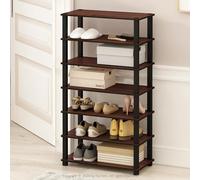 Furinno Turn-S-Tube Set de 2, Zapatero de 4 Niveles, Organizador de Zapatos con multipropósito, 29.5 x 60 x 56.6 cm, para clóset, Entrada, Oficina, Garaje, Cerezo Oscuro/Negro, Set de 2