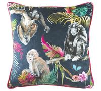 furn. Cojín con Relleno Rico en Plumas y Ribetes de Terciopelo con diseño de Mono Jungle de Evans Lichfield