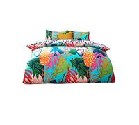 furn. Coralina - Juego de Funda de edredón con diseño de Palmeras Tropicales, Vibrante y Reversible con Hojas Florales (Azul - King)