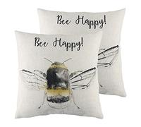 furn. Evans Lichfield Feliz de la Abeja de poliéster Cojines Acolchados (Twin Pack), poliéster, Lino, Blanco