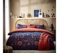 furn. Juego de Funda nórdica de constelación, Estampado de Galaxia Celestial con Estrellas y Lunas, Ropa de Cama Reversible de polialgodón (Bronce/Azul Marino, tamaño King)