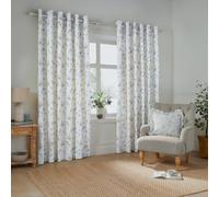 Furn. Par de Cortinas con Ojales Wylder Meadow: 100% algodón, Forradas con Estampado Floral campestre (Blanco/Aciano - 168x229cm)