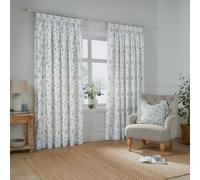 Furn. Par de Cortinas Plisadas Wylder Meadow - 100% algodón, Forradas con Estampado Floral campestre (Blanco/Aciano - 168x229cm)