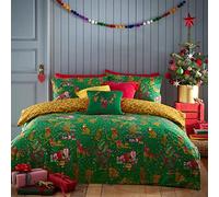 furn. Purrfect - Juego de Funda de edredón navideña, para niños, Color Verde y Dorado