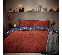 furn. Witchy Vibes - Juego de Funda de edredón, diseño Reversible de Halloween, Mezcla de algodón Suave con Reverso Celestial y Fundas de Almohada (Naranja óxido, tamaño Super King)