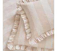 furn. Wylder Birdie Stripe Par De Fundas De Almohada - Reversibles Volantes Rico Algodón A Rayas (Avena/Leche - 50x75cm)