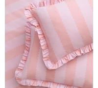 furn. Wylder Birdie Stripe Par De Fundas De Almohada - Reversibles Volantes Rico Algodón A Rayas (Rosa/Frambuesa - 50x75cm)