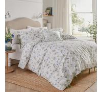furn. Wylder Meadow Juego De Funda Nórdica - 100% Algodón Abatanado Estampado Floral con Cierres De Lazo (Blanco/Aciano - King UK Standard - 230x220cm)
