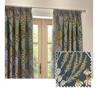 furn. Wylder Nature Ophelia - Cortinas Plisadas de Jacquard Floral, 2 Paneles, 117 x 137 cm, Color Azul y azafrán