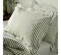 furn. Yard Hebden Mélange A Rayas 100% Algodón Par De Fundas De Almohada- Reversible Diseño Frontera De Oxford De Textura Suave (Aceituna - 50x75cm)