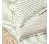 furn. Yard Hebden Mélange A Rayas 100% Algodón Par De Fundas De Almohada- Reversible Diseño Frontera De Oxford De Textura Suave (Eucalipto - 50x75cm)