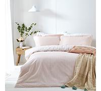 furn. Yard Hebden Mélange Juego De Funda Nórdica De Algodón A Rayas - Ropa De Cama Reversible Ultra Suave (Rosa - Individual - 137x200cm)