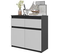 FURNICA - NOAH - Cómoda / Aparador con 2 cajones y 2 puertas - Gris antracita / Blanco mate. Altura: 75 cm, Ancho: 80 cm, Profundidad: 35 cm