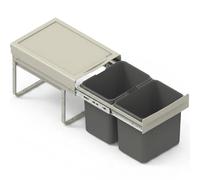 FurniFit Cubo de Basura Encastrable para Armario de 40 cm Sistema de Reciclaje de 2 Cubos con Cierre Suave y Extracción Total 35 x 50 x 33 cm (2x 15L) Montaje Frontal Plata