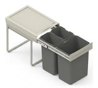 FurniFit Cubo de Basura Encastrable para Armario de 40 cm Sistema de Reciclaje de 3 Cubos con Cierre Suave y Extracción Total 35 x 50 x 44 cm (1x 20L + 2x 9L) Montaje Frontal Plata