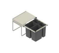 FurniFit Cubo de Basura Encastrable para Armario de 60 cm Sistema de Reciclaje de 4 Cubos con Cierre Suave y Extracción Total 56,4 x 50,5 x 45 cm (2x 20L + 2x 9L) Montaje Frontal Plata