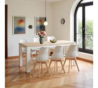 FURNITABLE Mesa de comedor con 6 sillas de comedor, sillas de comedor y mesa rectangular de cocina, grupo de asientos para salón, cocina, oficina (mesa de 160 cm de roble y blanco+6 sillas blancas)