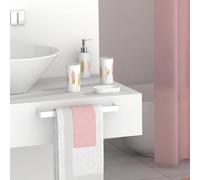 FurnitureXtra Juego de accesorios de baño de plástico de 7 piezas, jabonera, soporte para cepillo de dientes, dispensador de jabón, cortina de ducha, anillos de cortina y alfombrilla de baño (rosa)