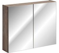 FURNLUX, armario espejo Santa Fe, color gris, espejo y madera de roble envejecido, 80 cm / Color principal: marrón / Dimensiones: 80 x 65 x 17 cm