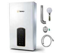 Furvveerr Calentador de Agua a Gas Natural 24KW 10L/min, Instantáneo Sin Depósito Termostático, Panel Táctil, Intercambiador de Cobre, Ventilador Antirretorno 220V, Accesorios Incluidos (14L/min)