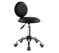FURWOO Taburete Rodante Redondo con Respaldo de Cuero PU con Ruedas Silla de Belleza Giratorio para Peluquería Negro