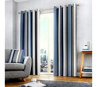 Fusion Cojín de Rayas Whitworth, 100% algodón, Forro: 52% poliéster y 48% algodón., Azul, Curtains: 46" Width x 72" Drop (117 x 183cm)