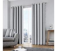 Fusion Cojín de Rayas Whitworth, Gris, Curtains: 46" Width x 54" Drop (117 x 137cm)